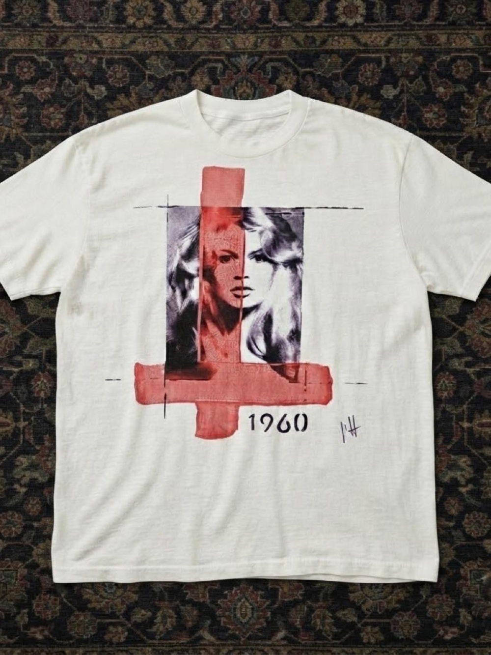 Gildan White Short Sleeve Tee with Red Graphic and 1960 Print
